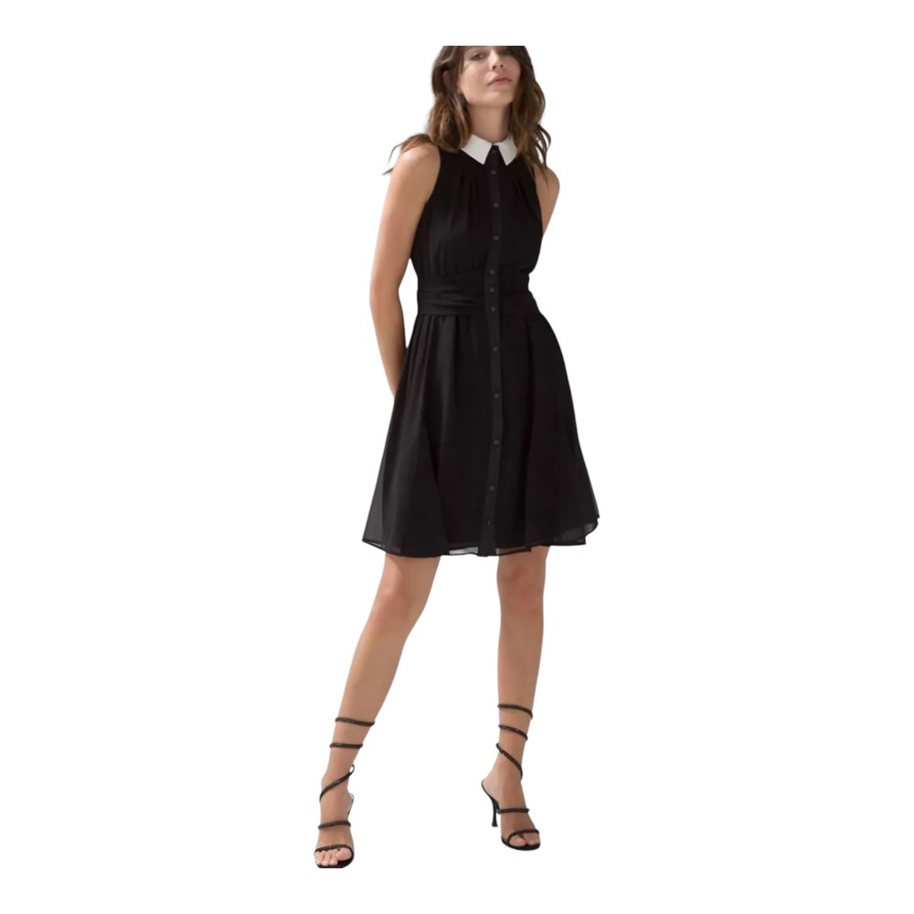 NWT White House Black Market Black & White Smock Waist Dress Size 2 Loose Button